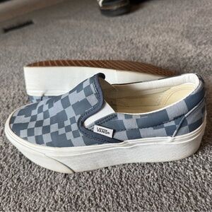 Vans Blue and White Checkered Slip-Ons